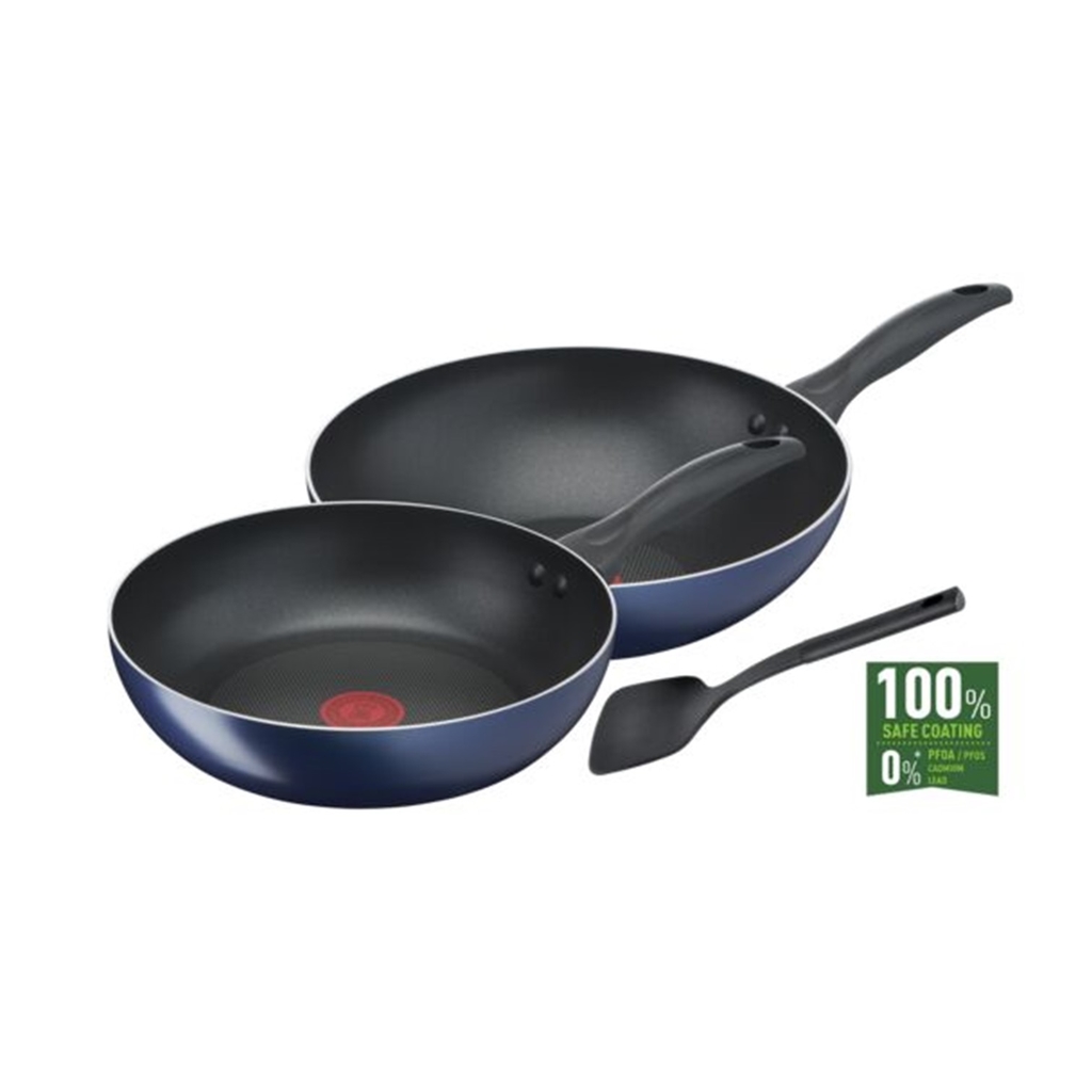 【Tefal 特福】全新鈦升級 極巧系列不沾鍋3件組(28cm炒鍋+26cm深平底鍋+鍋鏟-不含鍋蓋) - 全聯全電商