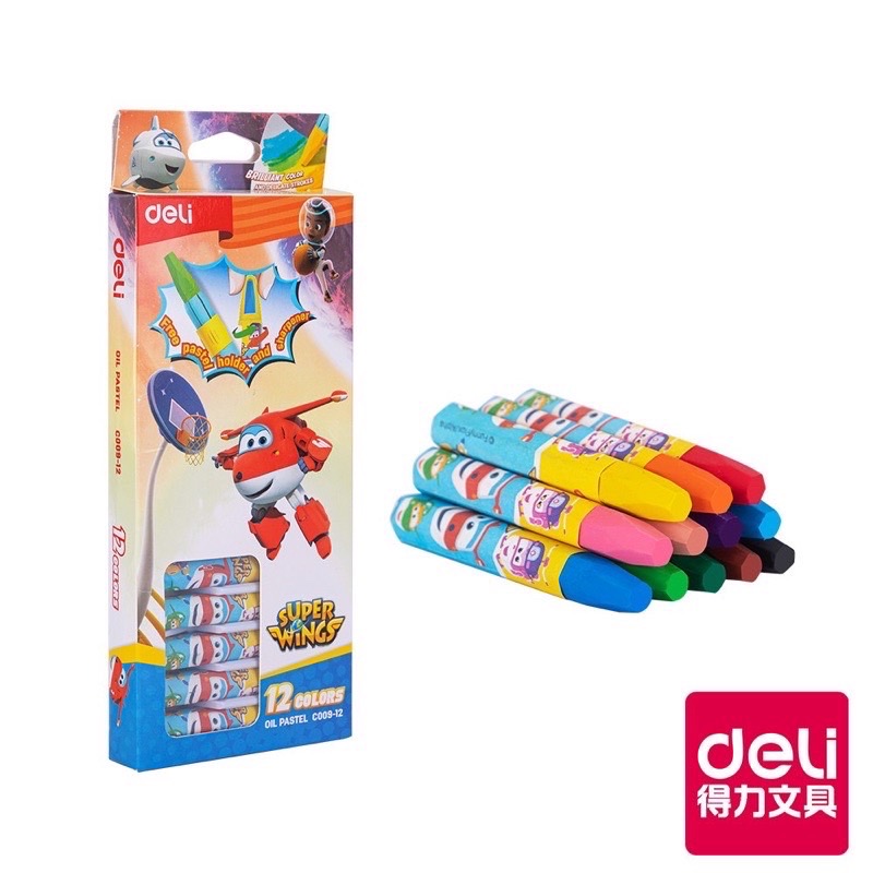 【Deli 得力】得力Super Wings蠟筆/12色-C00912(.)