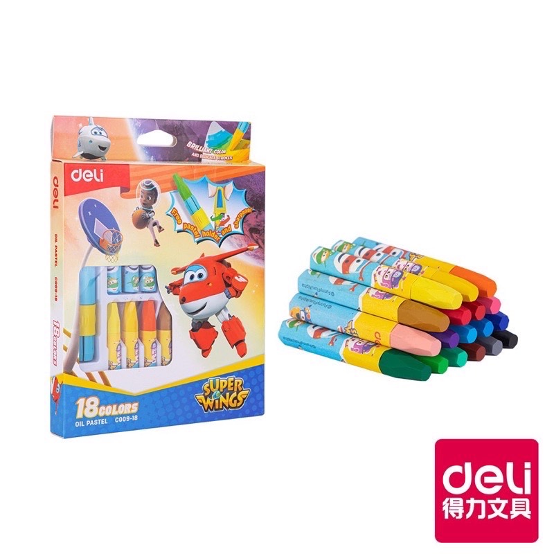 【Deli 得力】得力Super Wings蠟筆/18色-C00918(.)