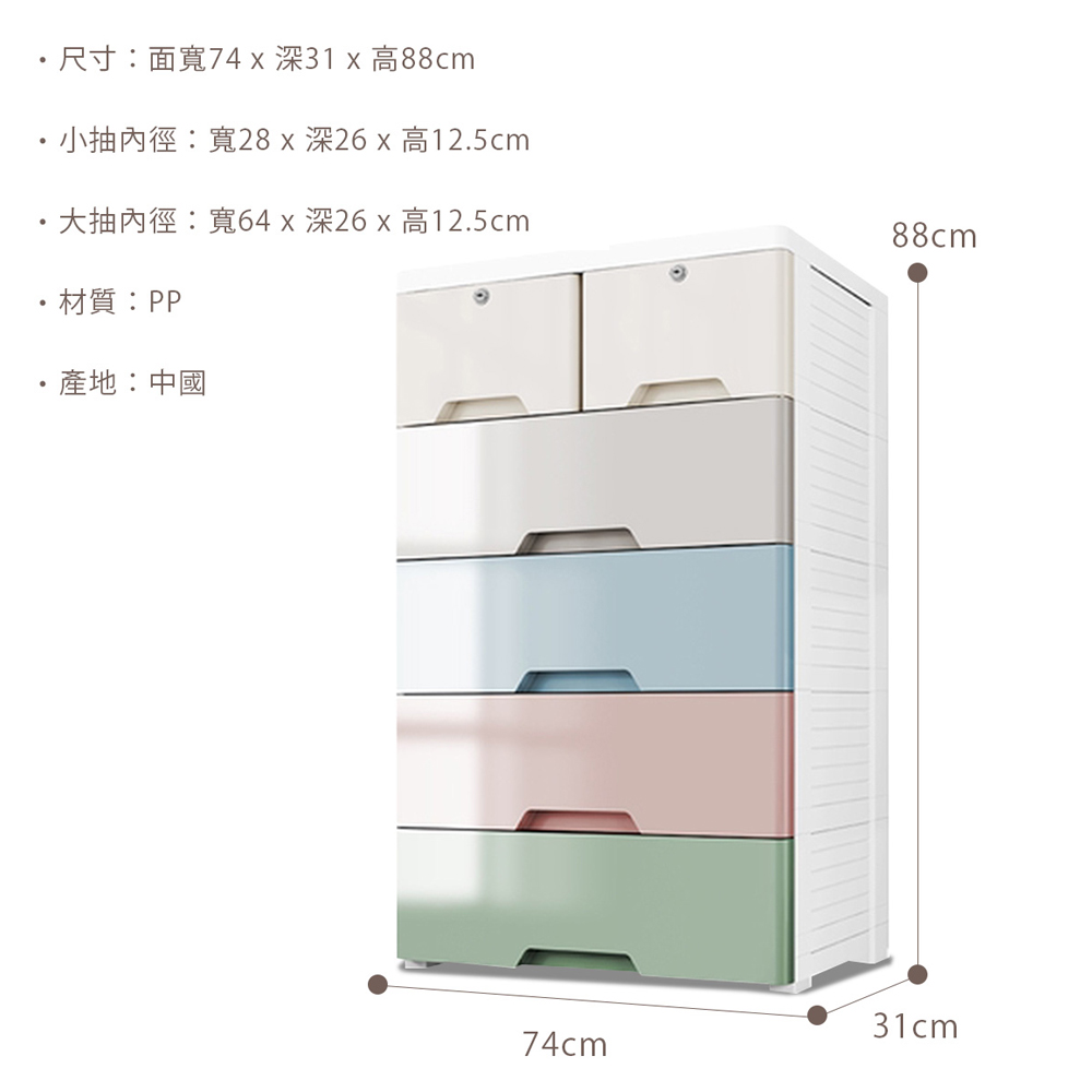 【MR.BOX】74大面寬-時尚5層收納櫃(2小抽+4大抽)(附輪) - 全聯全電商