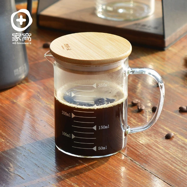 【悶蒸十五】附刻度耐熱玻璃咖啡公杯量壺((附天然竹蓋)-350ml)