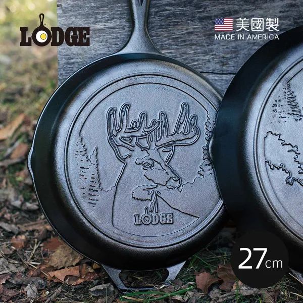 【美國 LODGE】野生動物系列 美國製鑄鐵露營煎鍋(麋鹿)-27cm(L8SKWLDR)