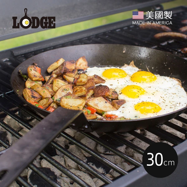 【美國 LODGE】美國製高碳鋼長柄平底煎鍋-30cm(CRS12)
