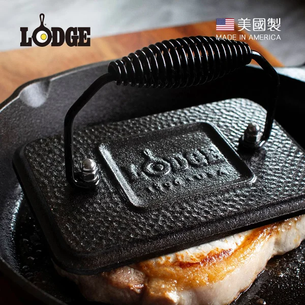 【美國 LODGE】美國製防燙握柄方形鑄鐵壓肉板-1入(LGP3)