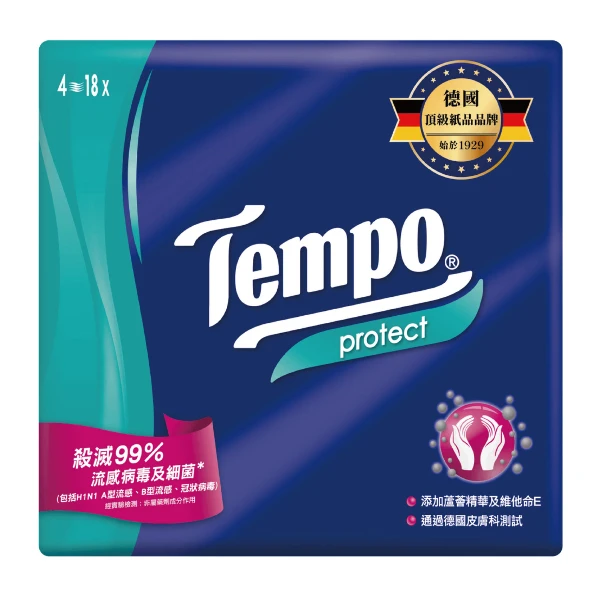 【TEMPO】四層紙手帕-抗菌倍護(7抽*18包)