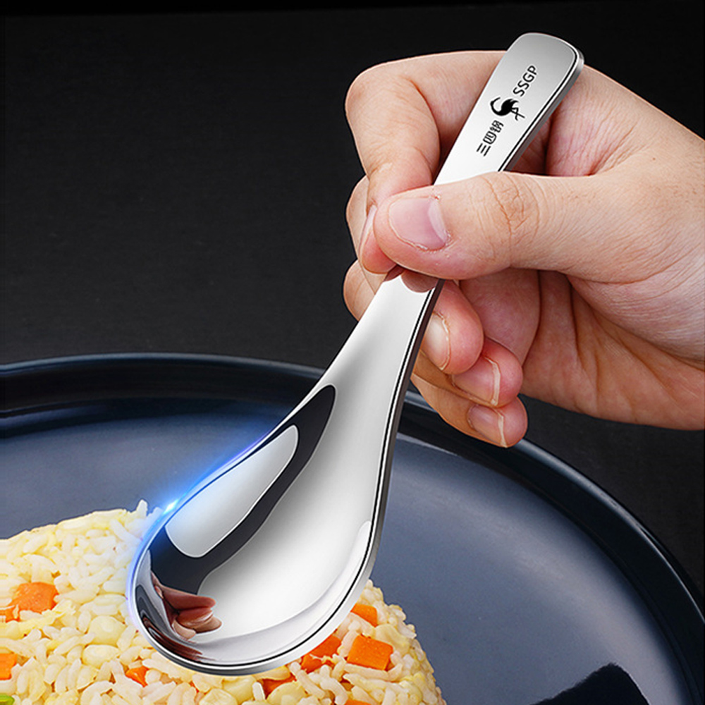 【PUSH!】餐具用品304不銹鋼湯匙3入 勺子飯勺加深加厚吃飯喝湯甜品勺湯匙調羹餐勺(湯匙3入 E191) - 全聯全電商