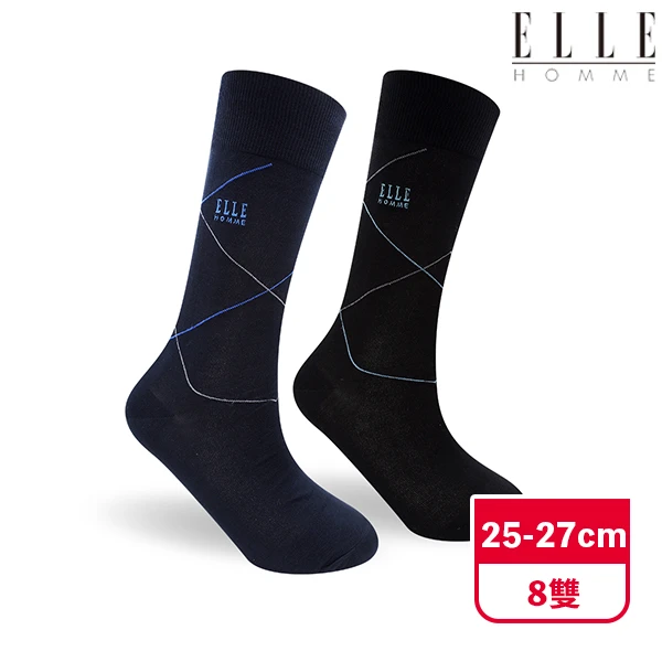 【ELLE】撞色格紋絲光紳士襪(8雙組)