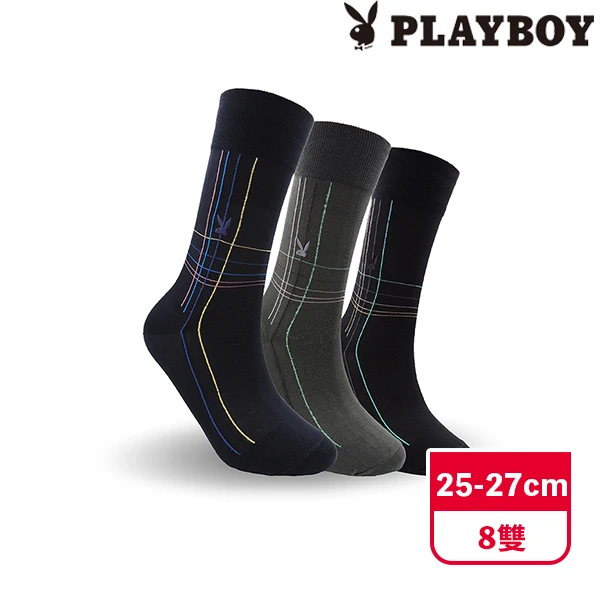 【PLAYBOY】格紋絲光紳士襪(8雙組)