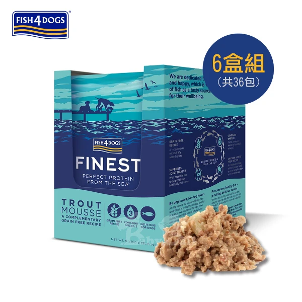 【FISH4DOGS 海洋之星】海藻精華鱒魚慕斯-犬用 6盒 (狗 濕食 肉泥 無穀)(100g*36包)