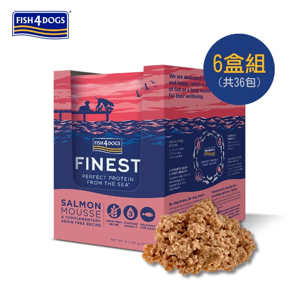 【FISH4DOGS 海洋之星】海藻精華鮭魚慕斯-犬用 6盒 (狗 濕食 肉泥 無穀)(100g*36包)
