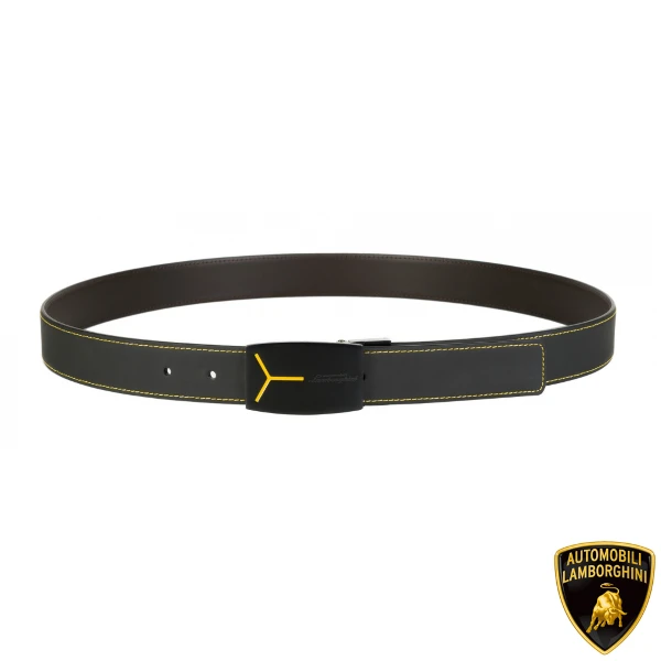 【Automobili Lamborghini 藍寶堅尼】限量2折 義大利頂級小牛皮皮帶 LBCU00154M 全新專櫃展示品(125公分)