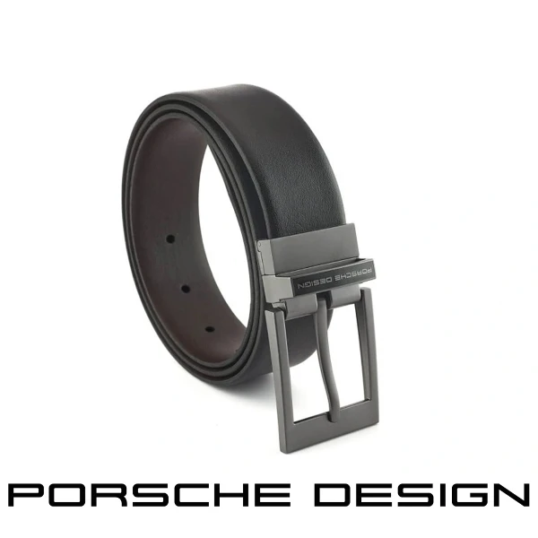 【Porsche Design 保時捷】限量3折 德國頂級小牛皮皮帶 全新專櫃展示品(黑色 FU5030)