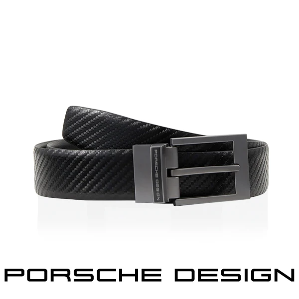 【Porsche Design 保時捷】限量3折 德國頂級小牛皮皮帶 全新專櫃展示品(黑色 FU5038)
