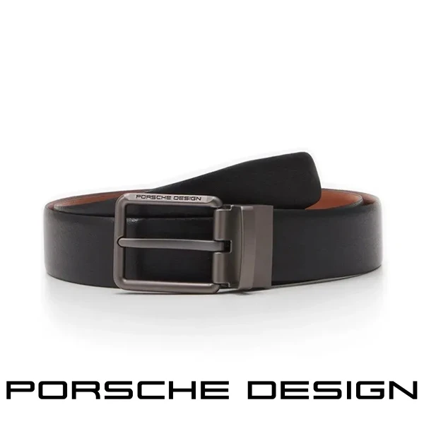 【Porsche Design 保時捷】限量3折 德國頂級小牛皮皮帶 全新專櫃展示品(黑色 FU5058)