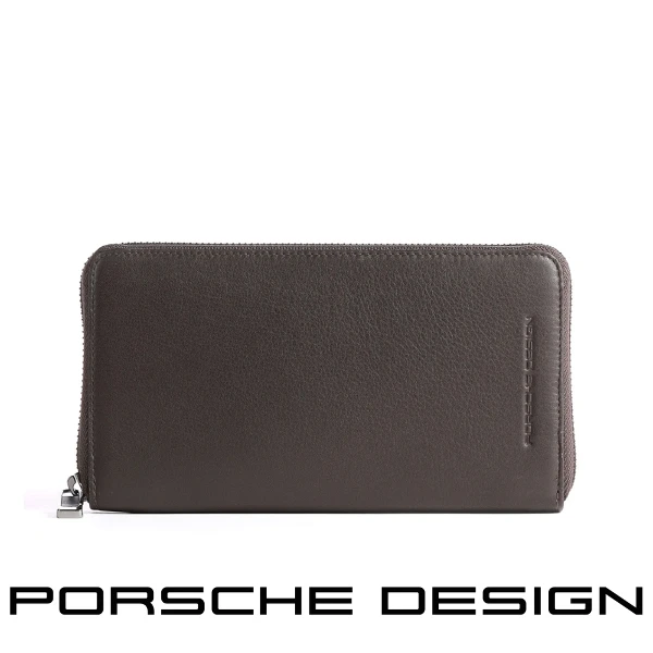【Porsche Design 保時捷】限量3折 德國頂級小牛皮拉鍊長夾皮夾 全新專櫃展示品(深咖啡色 OSO9915BR)
