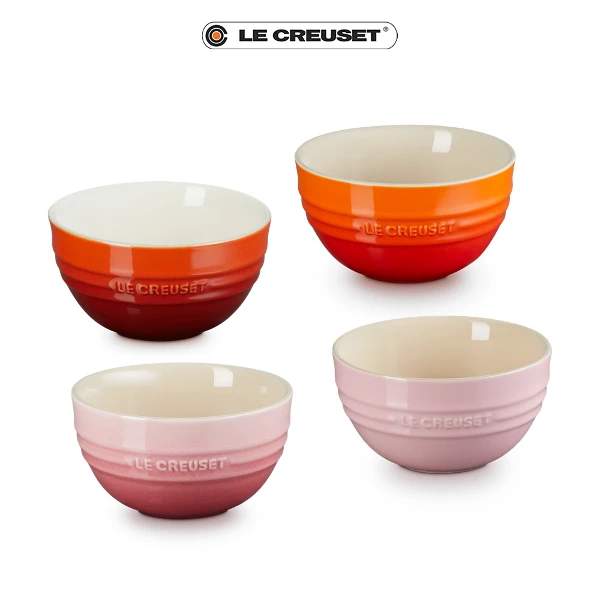 【Le Creuset】造型瓷器韓式飯碗350ml(火紅辣椒/火焰橘/櫻花粉/雪紡粉)