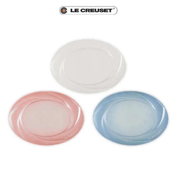 【Le Creuset】造型瓷器珠光薔薇橢圓盤25cm(珠光藍/珠光粉/珠光白)
