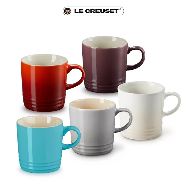 【Le Creuset】造型瓷器英式馬克杯350ml-無盒(櫻桃紅/無花果/土耳其藍/迷霧灰/蛋白霜)