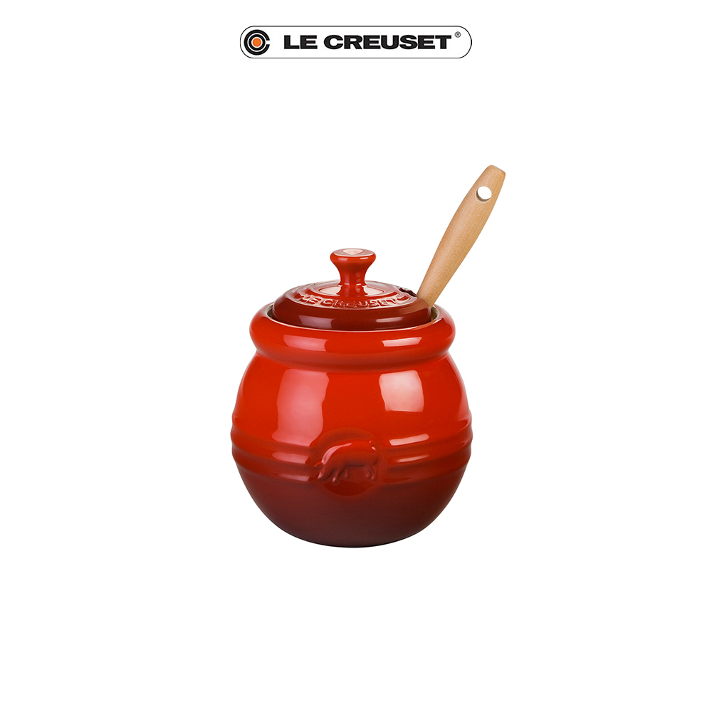 【Le Creuset】造型瓷器BBQ烤肉醬盅附刷子(櫻桃紅)