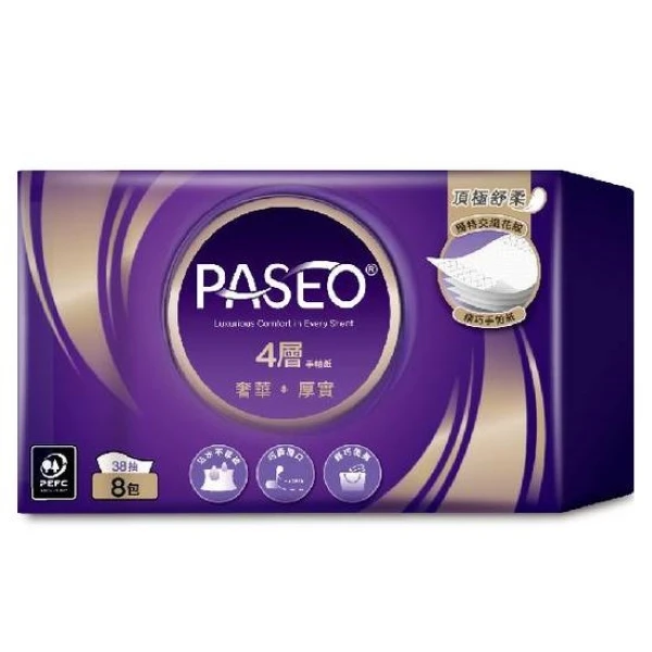【PASEO】四層精巧手帕紙(38抽*8包)