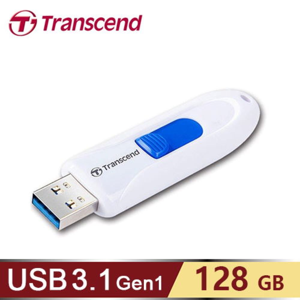 【Transcend 創見】JetFlash 790 128G USB 3.1 隨身碟 白色(無帽蓋流線外型) - 全聯全電商