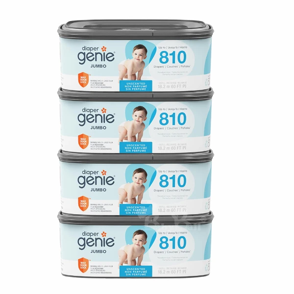 【Diaper Genie】加拿大 Diaper Genie 不鏽鋼雙重鎖臭尿布處理器 多層鎖臭塑膠袋匣(加長型) (4入)