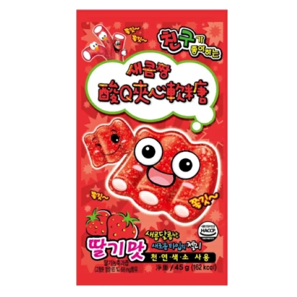 【N】韓國酸Q夾心軟糖-草莓口味(35公克) - 全聯全電商