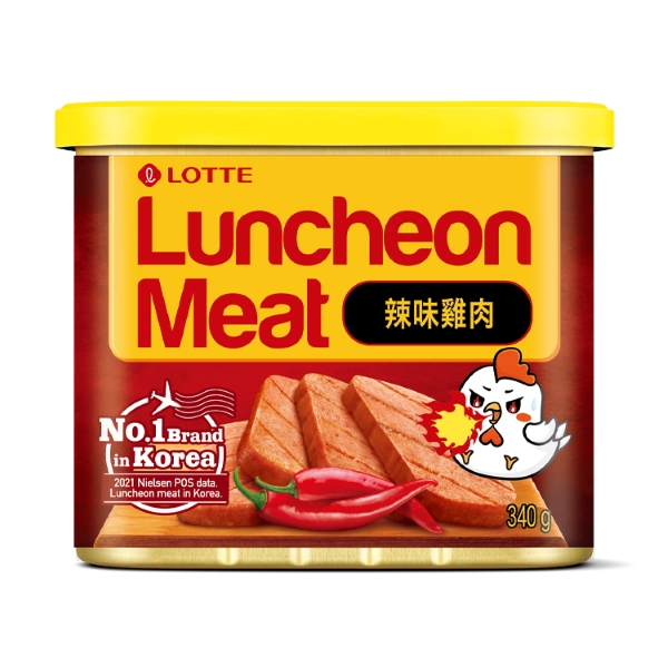【LOTTE 樂天】雞肉午餐肉-辣味/易開罐(340g/效期較短，效期依包裝標示)