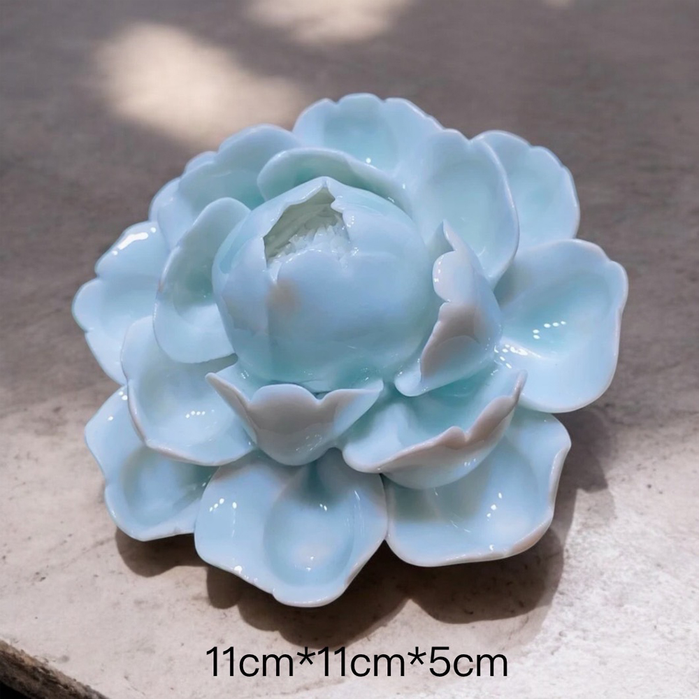 鑫雅閣】陶瓷手工淡綠大牡丹線香座(台灣出貨)(1入/11x11x5cm) - 全聯全電商