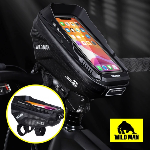 【WILD MAN】自行車魔術貼龍頭袋 可觸控手機遮光硬殼(防水收納包)