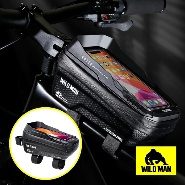 【WILD MAN】自行車魔術貼前梁上管袋 可觸控手機遮光硬殼(防水收納包)