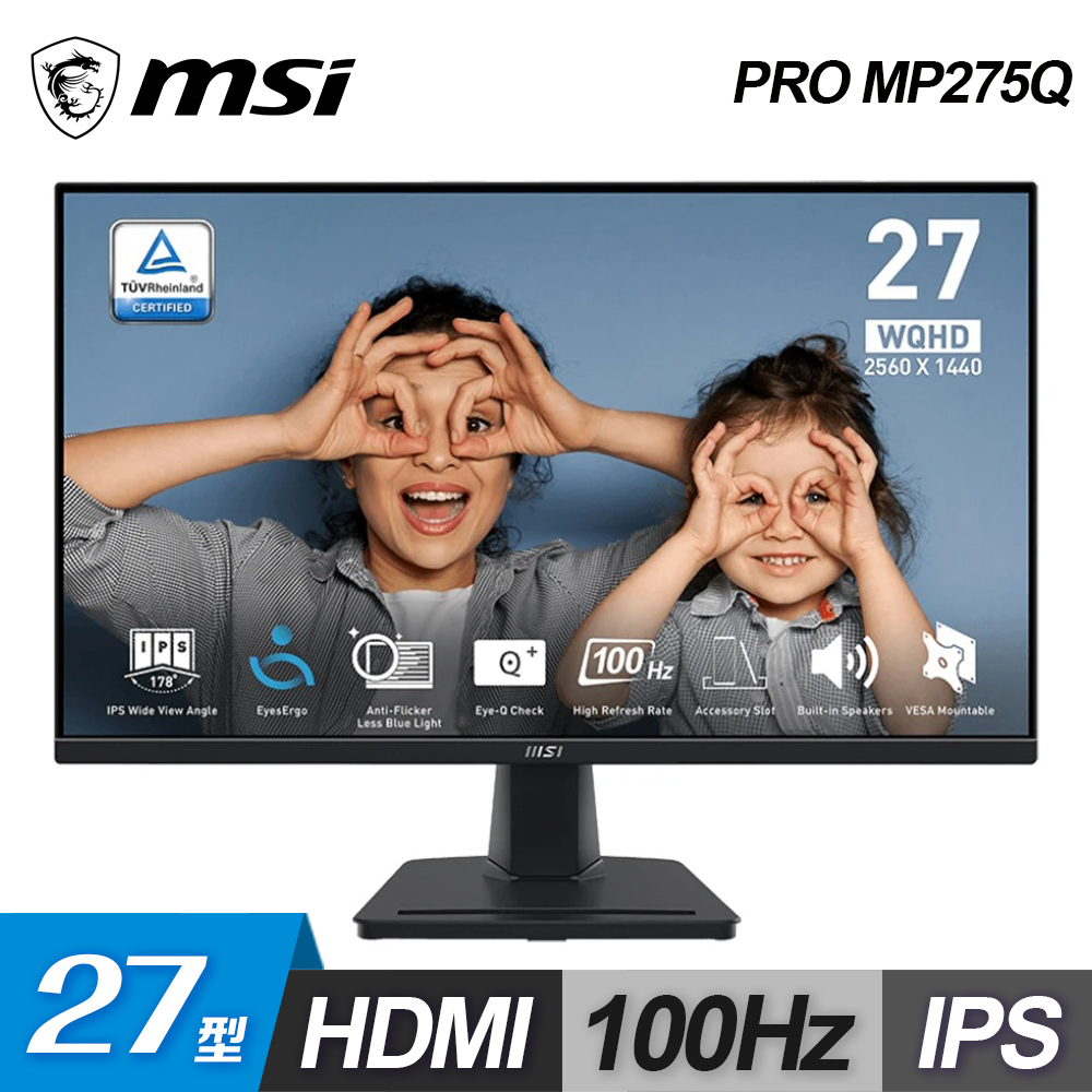 【MSI 微星】PRO MP275Q 27型 IPS 100Hz 顯示器(HDMIDP1ms100Hz)