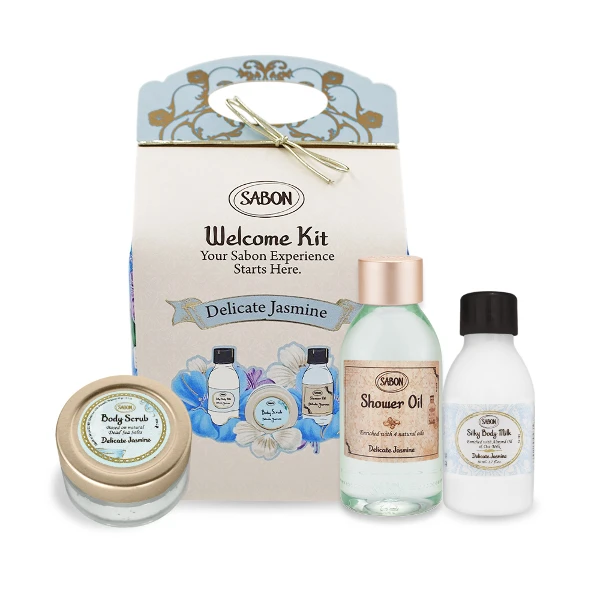 【SABON】茉莉花語明星三部曲推薦組[沐浴油100ml+磨砂膏60g+絲綢身體乳液50ml](航空版)