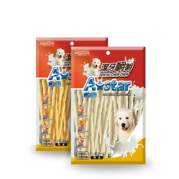 【A Star】牛奶潔牙嚼嚼棒 嚼嚼骨結 袋裝 S/M 300g/360g/400g x5包(狗零食 潔牙骨)