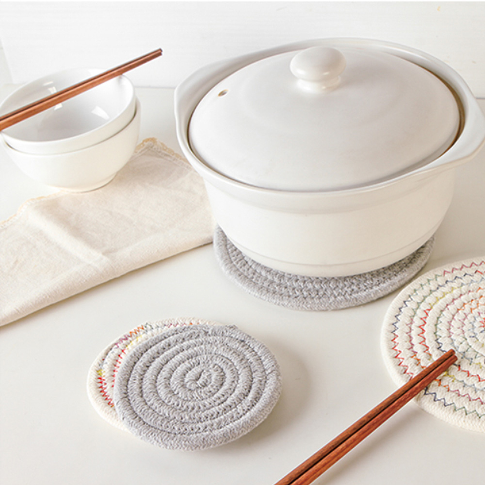 【E.City】北歐風編織圓餐墊杯墊4件組(1組)