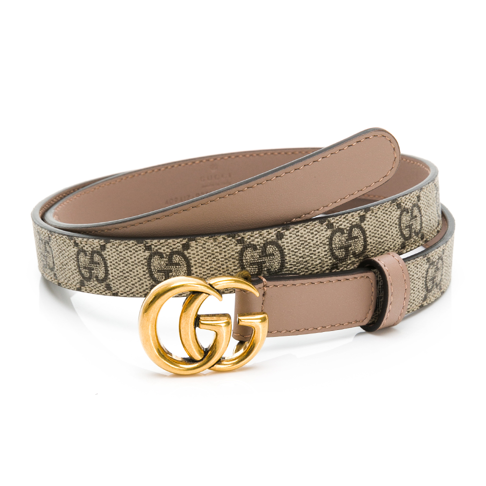 GUCCI 古馳】GG Marmont老花帆布拼皮革皮帶(長度任選)(一條) - 全聯全電商