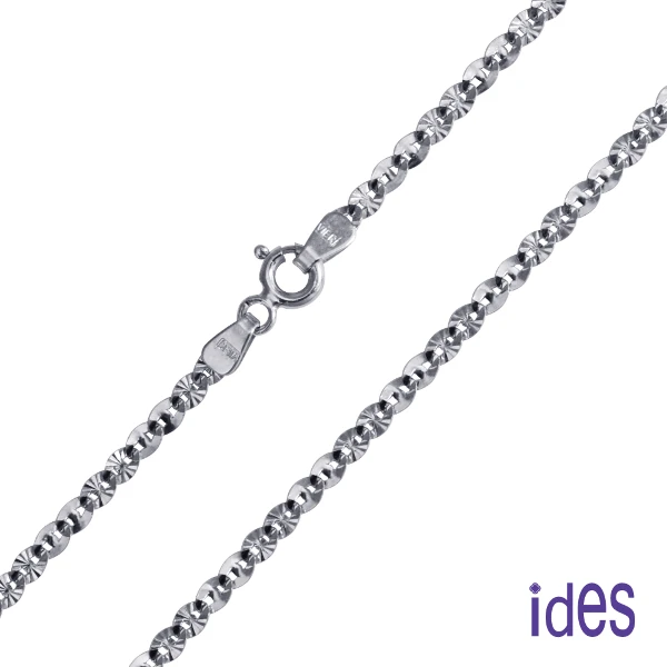 【ides 愛蒂思】義大利14K白金項鍊16吋/((圓形刻花鍊))