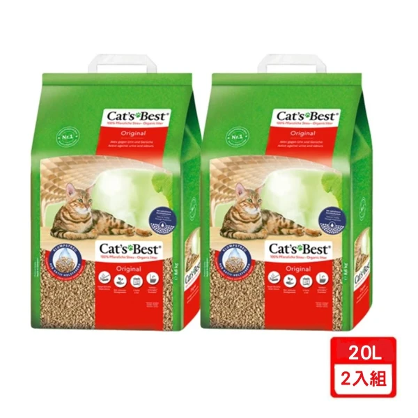 【CAT'S BEST 凱優】經典凝結木屑砂(紅標凝結型) 8.6kg｜20L(*2入組)