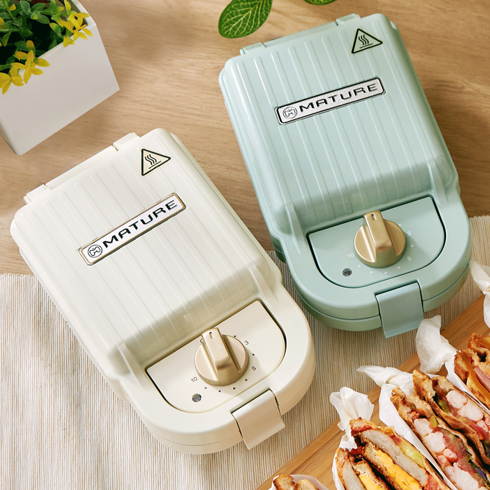 MATURE 美萃】陶瓷熱壓三明治鬆餅機-奶油白(CY-1625) - 全聯全電商