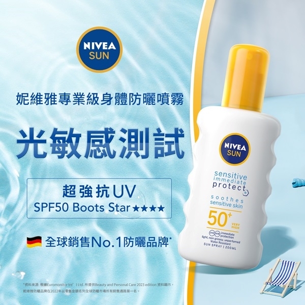 【NIVEA 妮維雅】專業級防曬噴霧-光敏感測試(200ml)