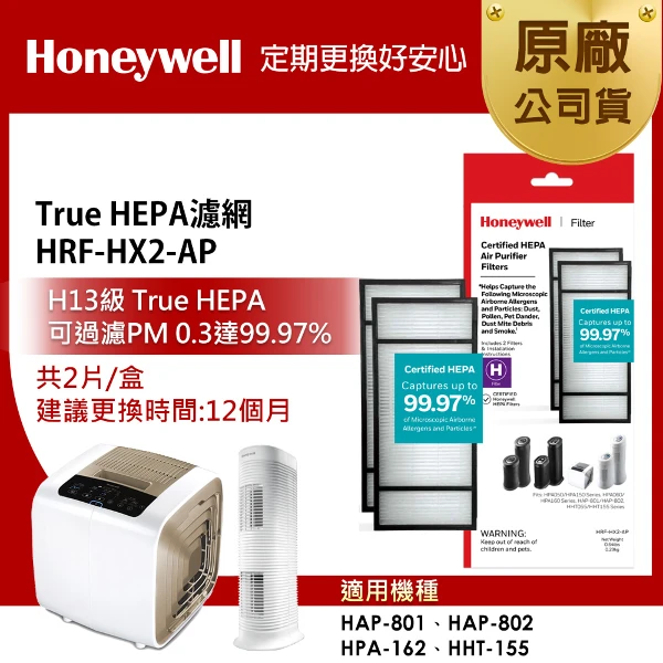 【HONEYWELL】HEPA濾網 HRF-HX2-AP(2片/盒)(適用HAP-801/HAP-802/HPA-162/HHT-155)