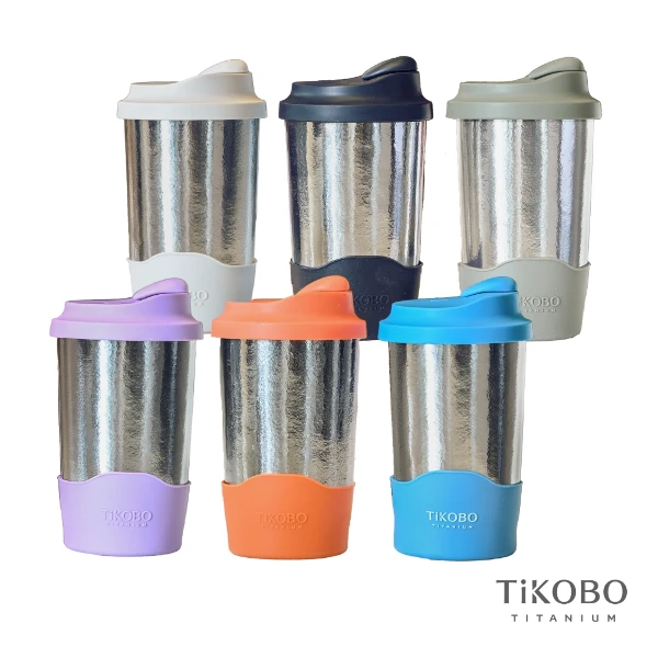 【TiKOBO 鈦工坊】純鈦雙層真空 蛋形杯(480ml(同色系矽膠套組))
