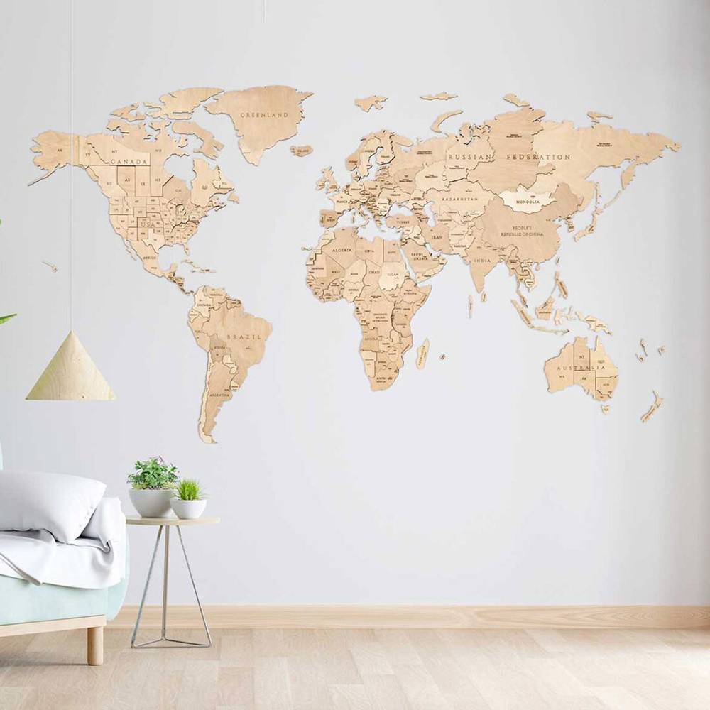 Fuwaly】白俄羅斯EWA木質模型-世界地圖_中144x79cm(木質模型世界地圖多色可選家飾擺設)(1入) - 全聯全電商
