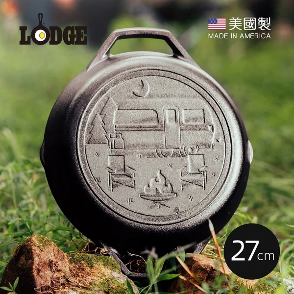 【美國 LODGE】漫遊旅行家系列 美國製雙耳圓形鑄鐵煎鍋(夜幕營火)-27cm(Wanderlust/鑄鐵煎盤/鑄鐵煎鍋/L8SKLWND)