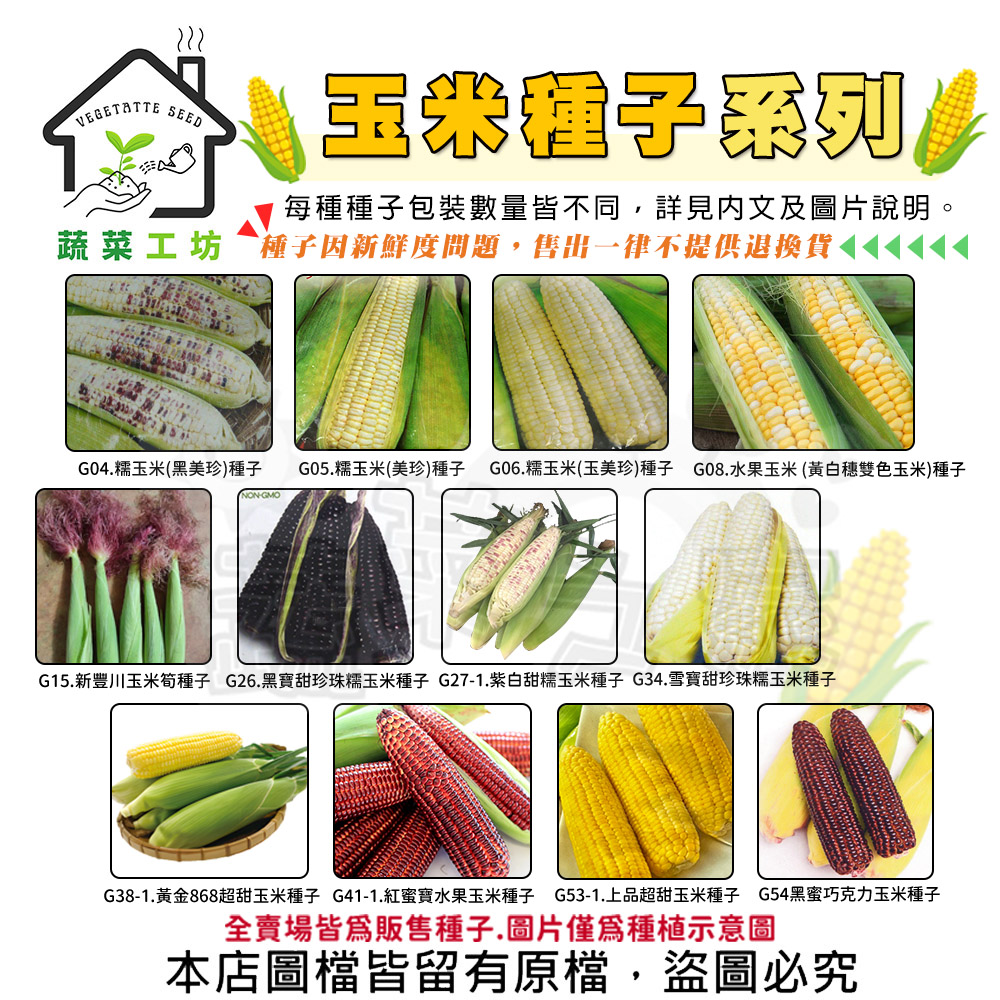 【蔬菜工坊】玉米種子系列(各包裝數量詳見內文及圖片說明)水果玉米 玉米筍 糯玉米 超甜玉米 黑玉米 紫玉米(1入)