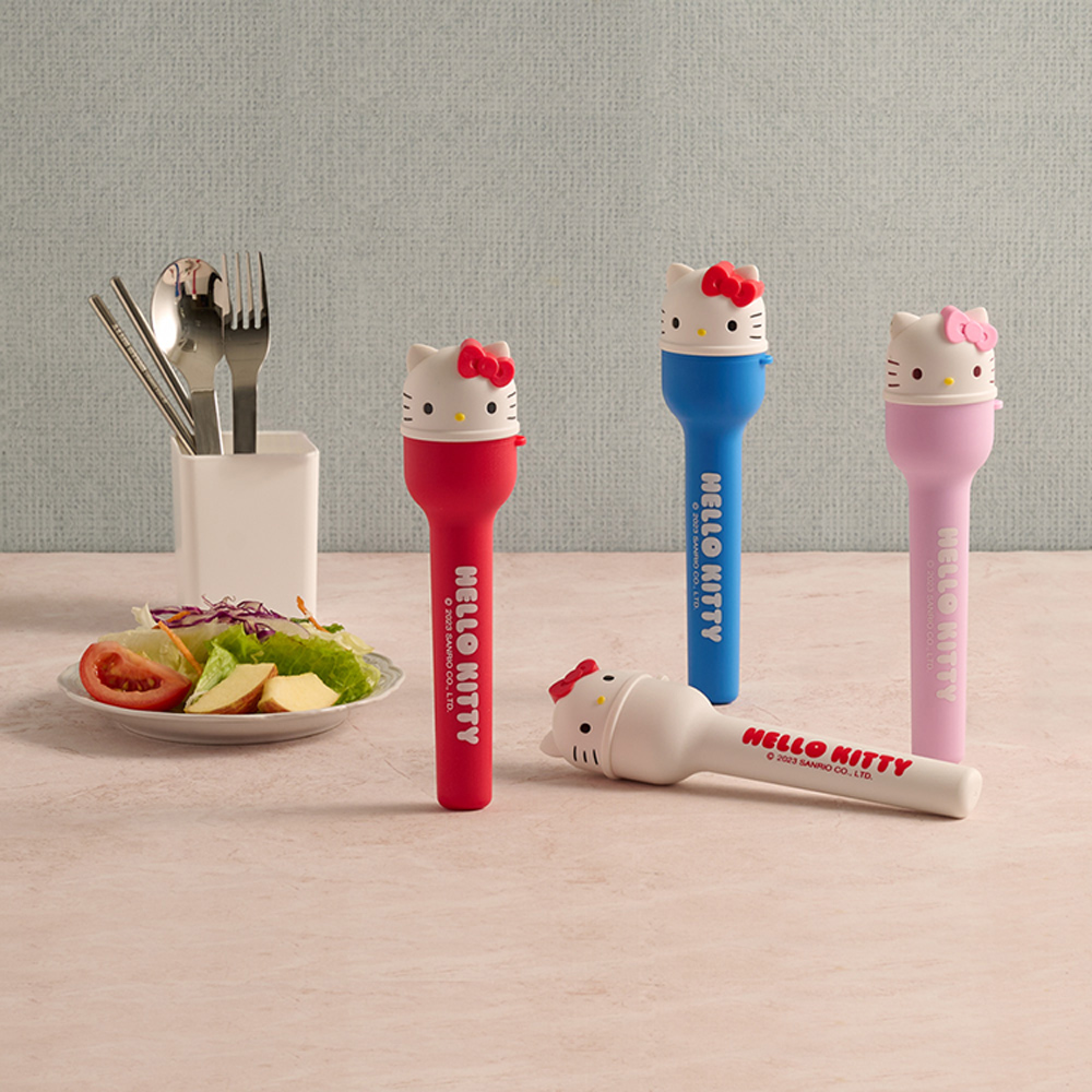 【SANRIO 三麗鷗】HELLO KITTY 造型隨行不鏽鋼餐具組-藍色(FS06-BLUE)