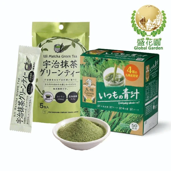 【盛花園】日本原裝九州產每日青汁50入+抹茶粉末4入養生組(青汁50入/盒、抹茶粉末4包/袋)