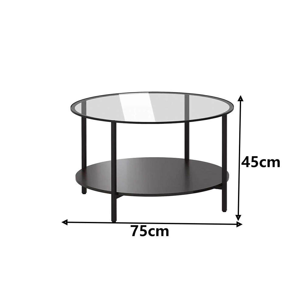 E家工廠】385-雙層圓茶几黑色（宜家同款同質）75公分圓形雙層玻璃茶几圓形茶几茶几茶幾桌(1入) - 全聯全電商