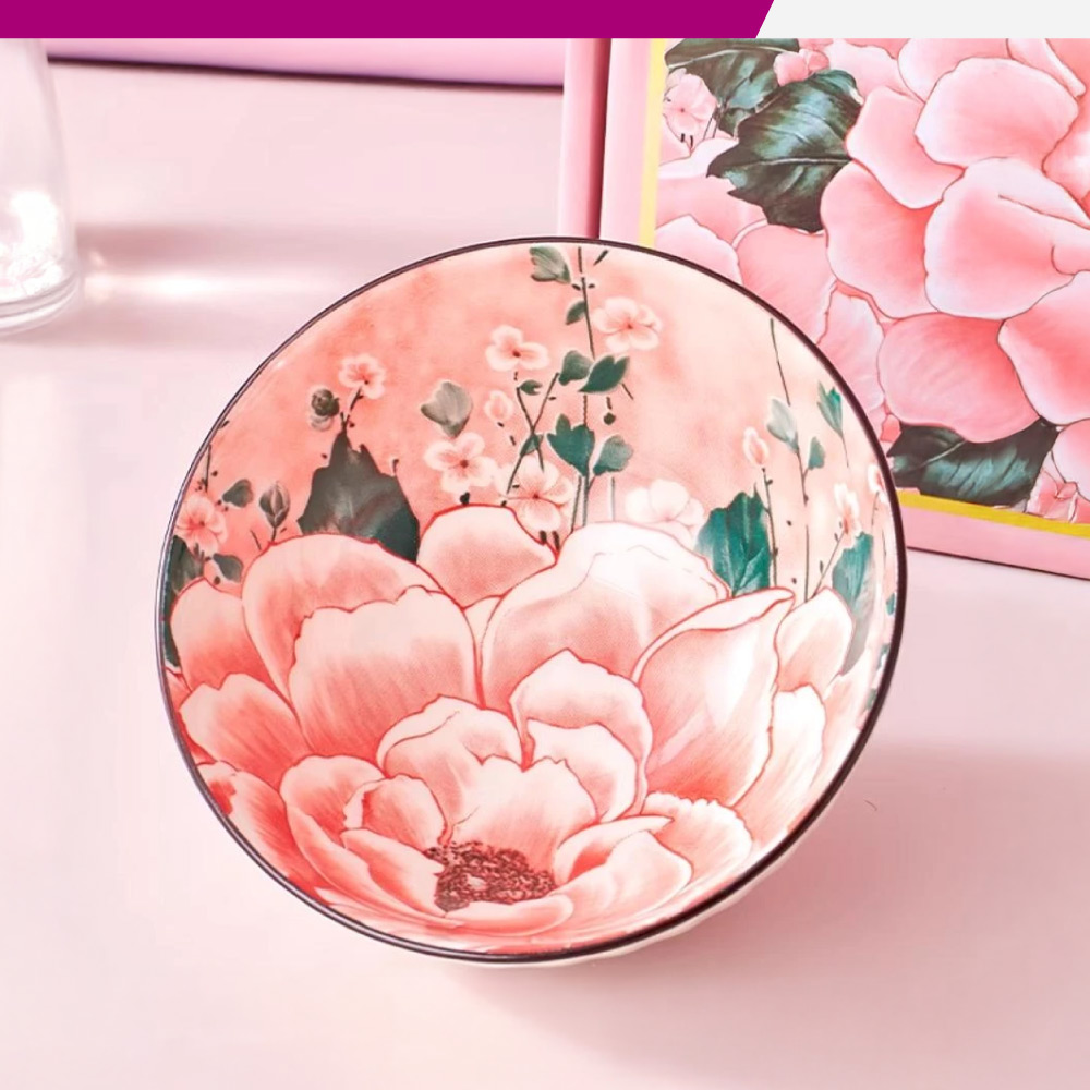 484】牡丹花陶瓷碗筷組禮品送禮禮盒陶瓷碗餐具家用碗筷釉下彩(陶瓷碗筷