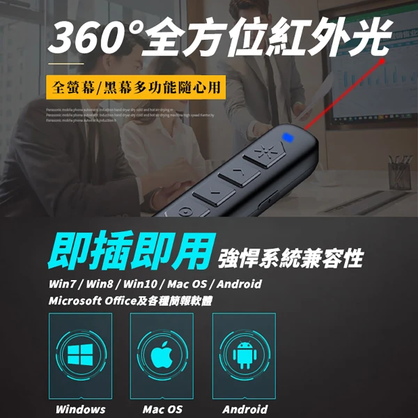 【禾統】TK801多功能紅光簡報筆(簡報筆 雷射筆 翻頁筆 PPT遙控筆 講課筆)(1組)